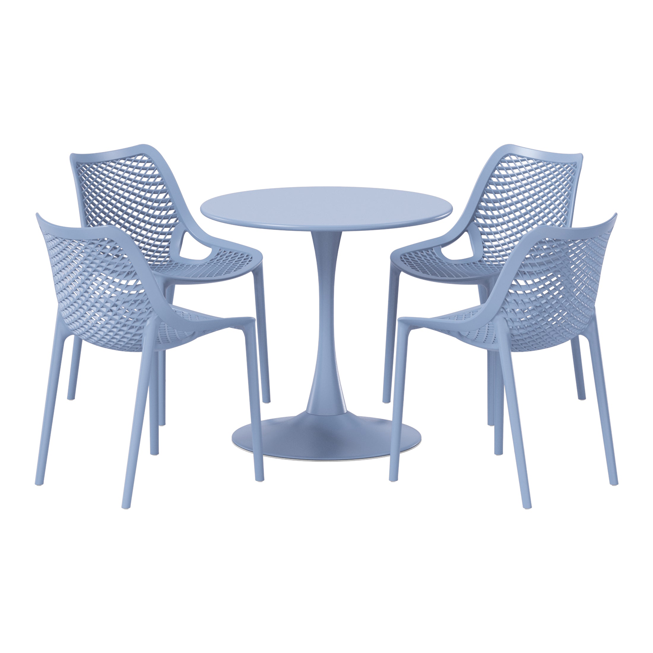 Playa 5-Piece Outdoor Indoor Round Metal Dining Table Set And Stackable Resin Patio Dining Side Chairs