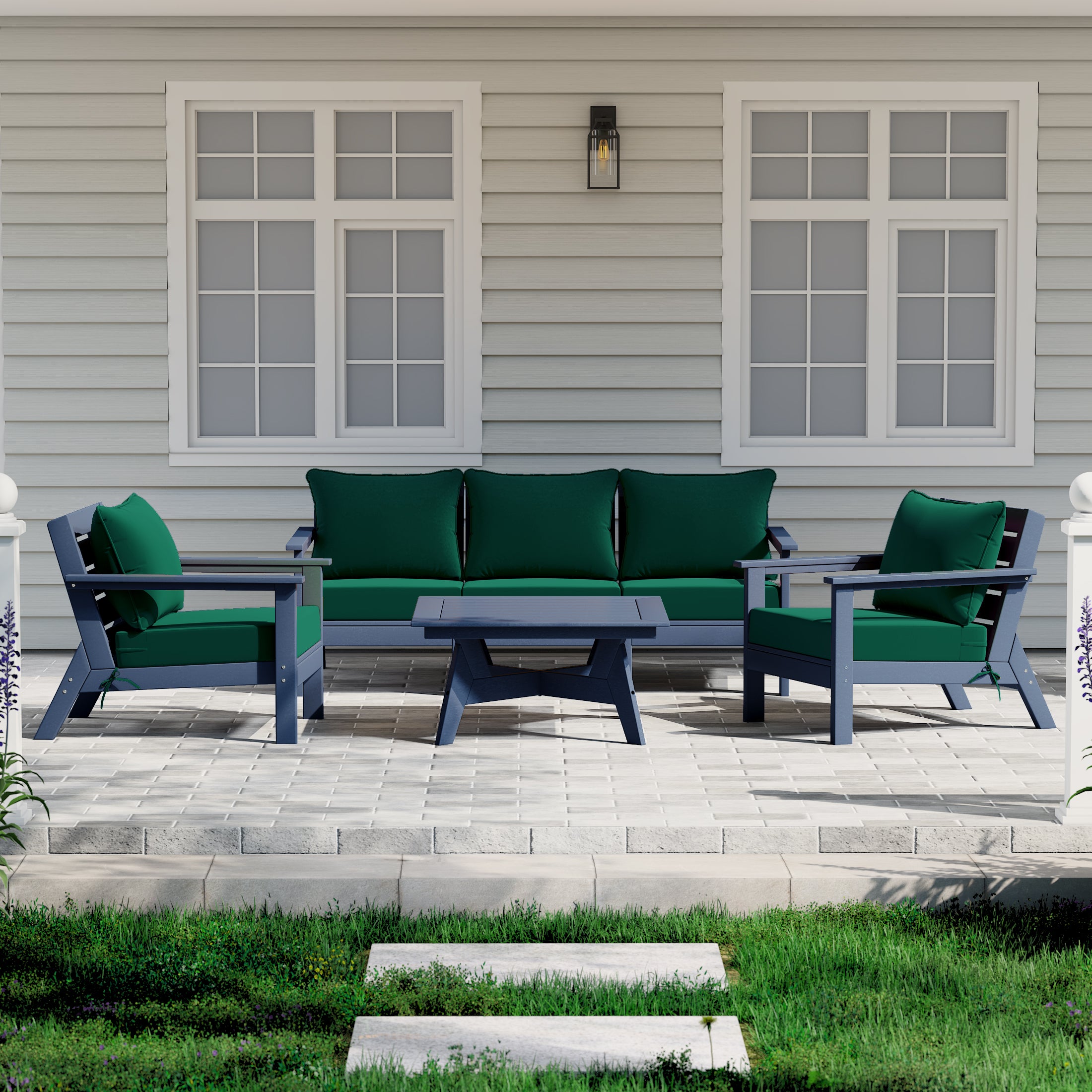 Avalon Outdoor 6-Piece Modular Sectional Patio Furniture Sofa Set in Navy Blue Frame