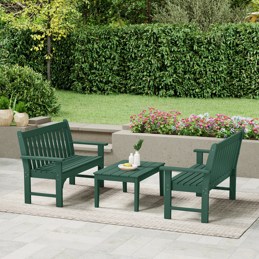 Malibu 3-Piece HDPE Outdoor Patio Furniture Couch and Coffee Table Set