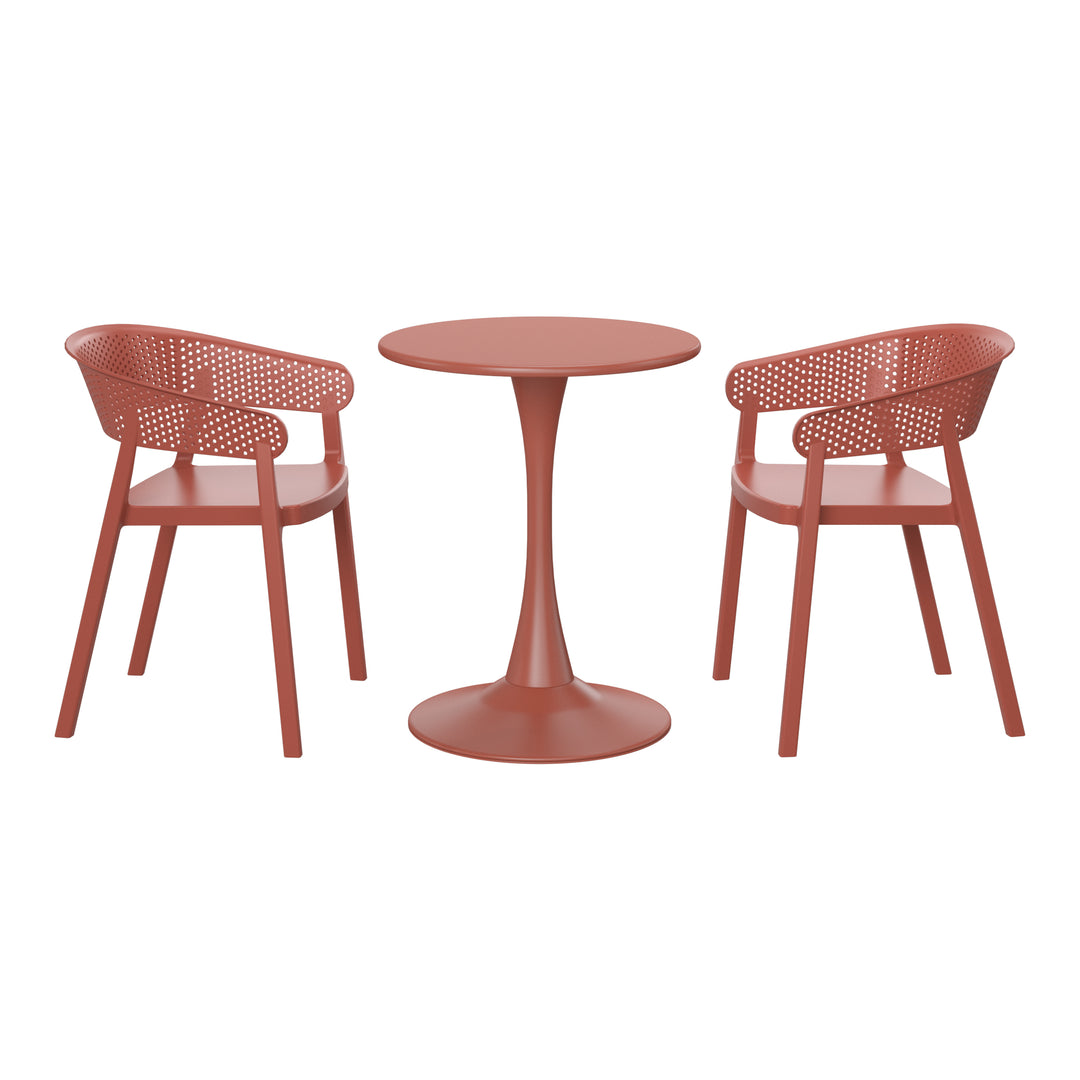 Playa 3-Piece Indoor Outdoor Metal Patio Dining Table Set With Stackable Patio Chairs