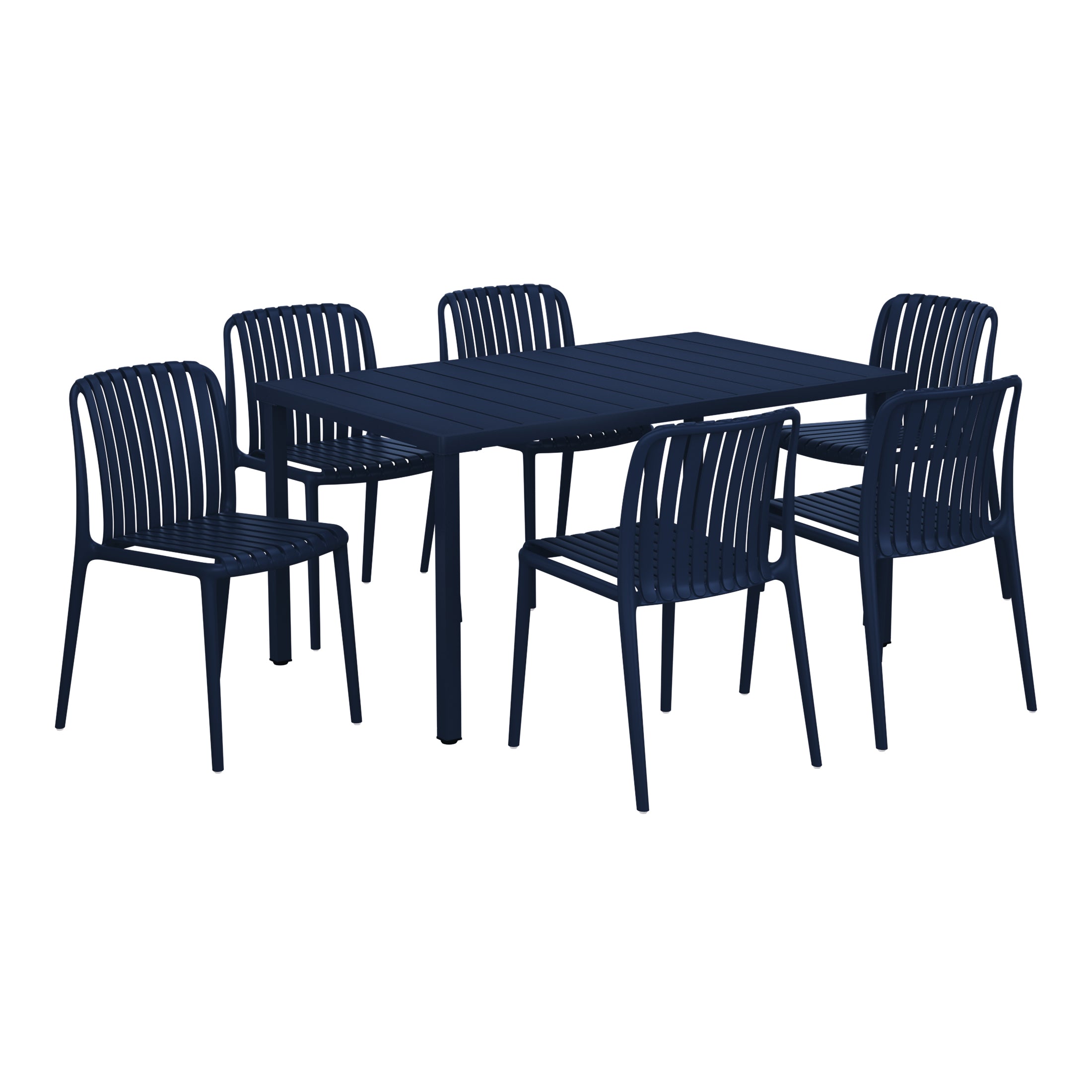 Playa 7-Piece Outdoor Patio Dining Table Set With Stackable Patio Chairs