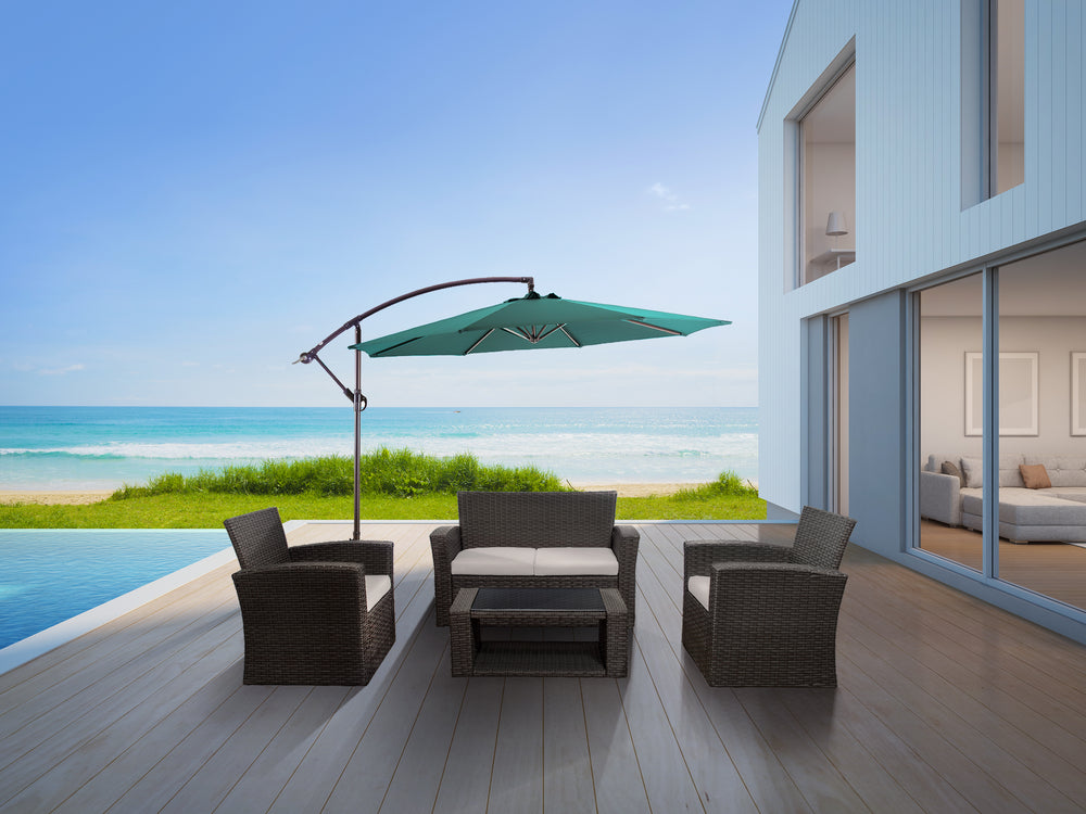 Coastal 4-Piece set Gray color base Outdoor / Patio Wicker Rattan Conversation Sofa set with cushions and a Coffee table ( 4 seater )