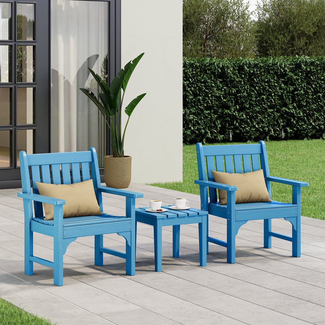 Malibu Outdoor Patio 3-Piece HDPE Adirondack Garden Chairs with Square Adirondack Side Table Set