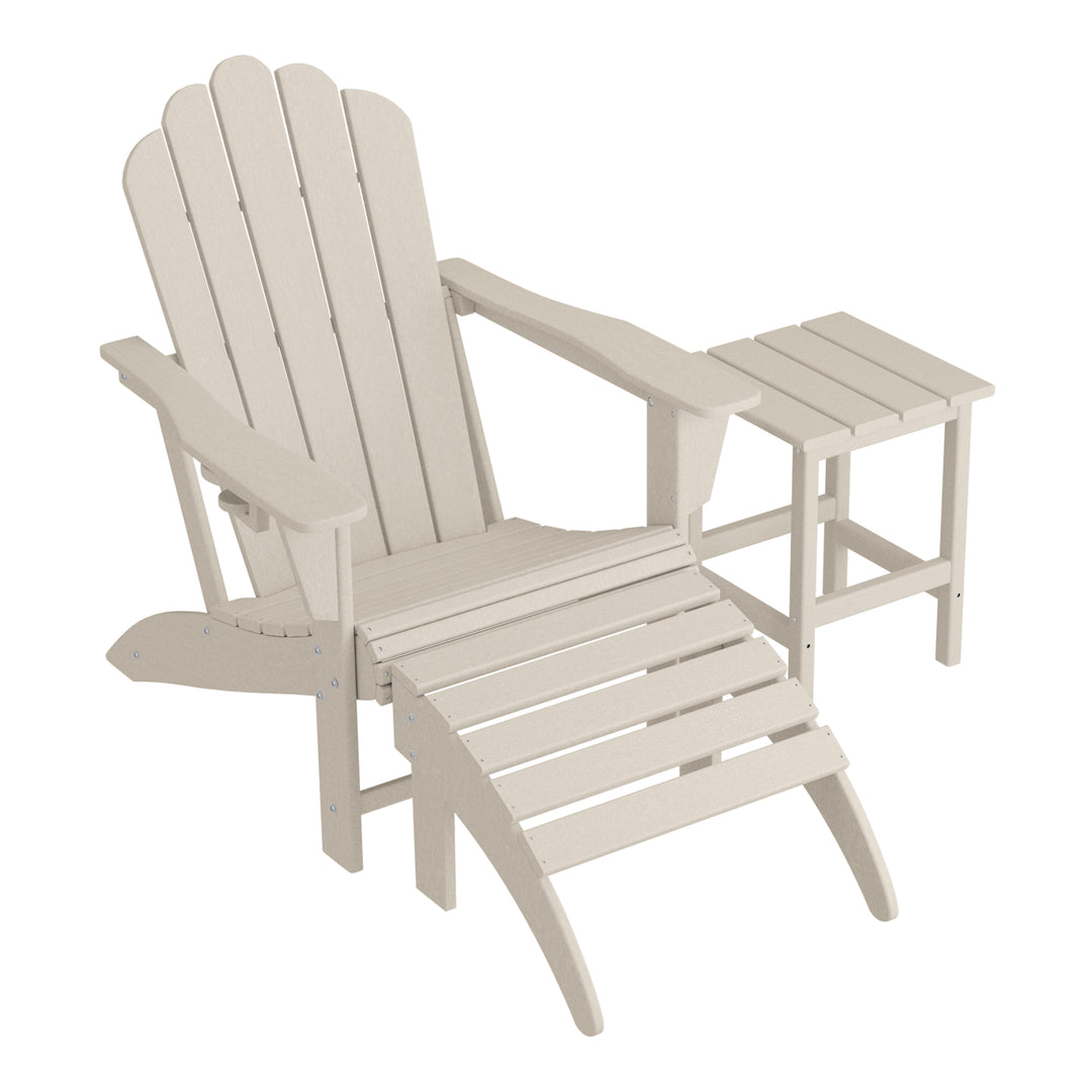 Highland 3-Piece Adirondack Chair with Cup Holder and Folding Ottoman and Table Set