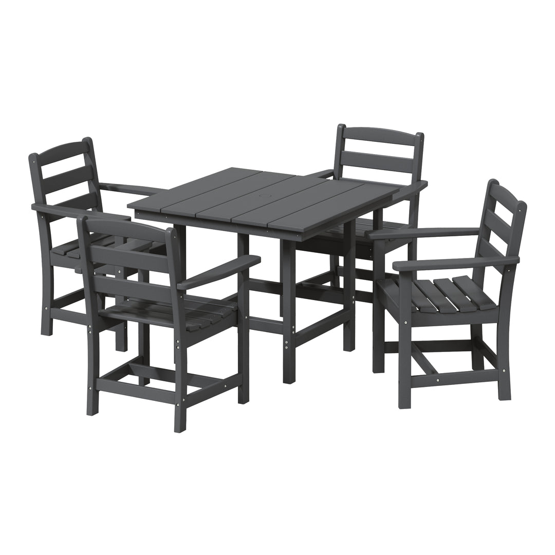 Ashore 5-Piece HDPE Outdoor Square Patio Dining Table Set with Armchairs
