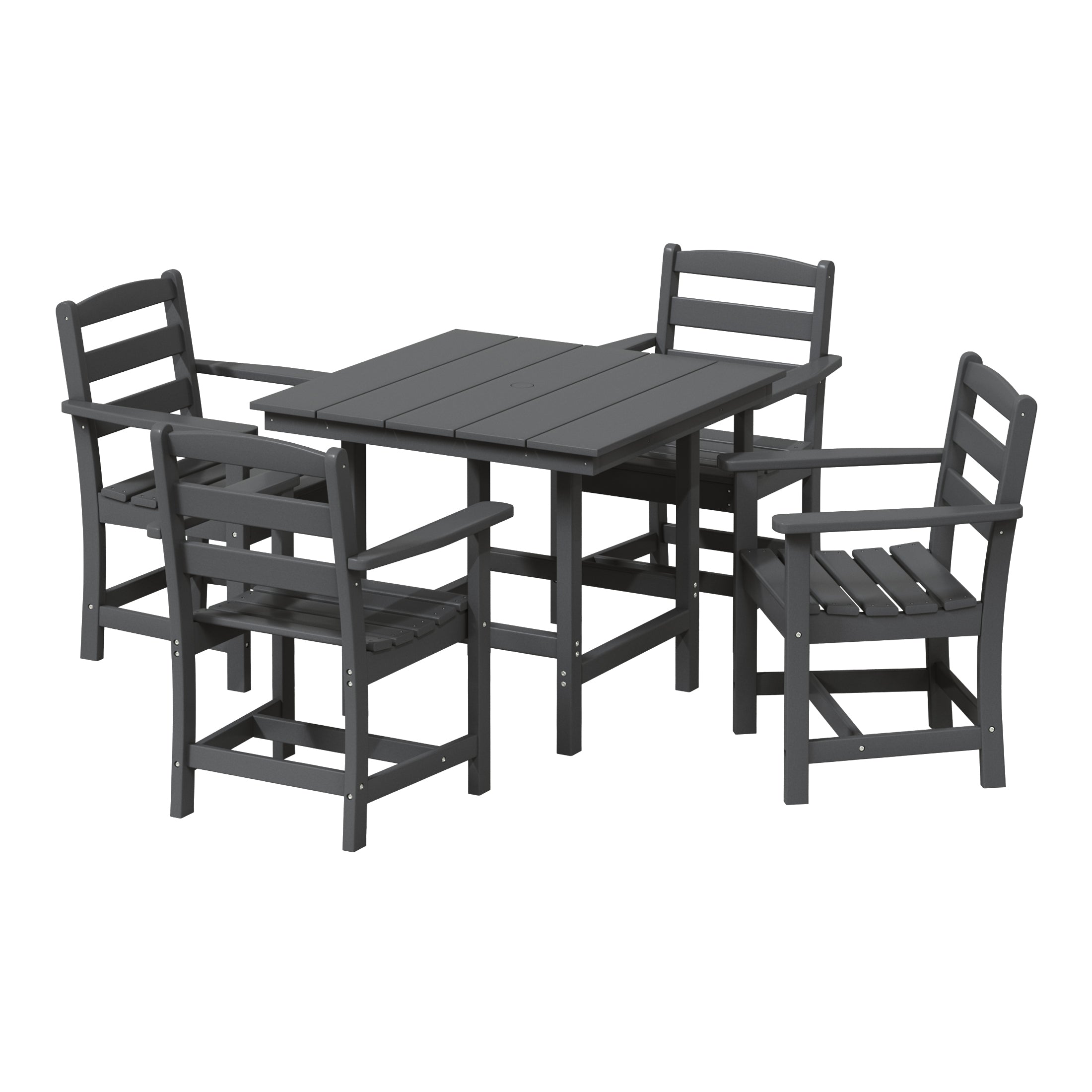 Ashore 5-Piece HDPE Outdoor Square Patio Dining Table Set with Armchairs