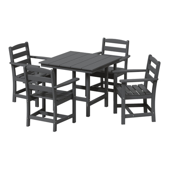 Ashore 5-Piece HDPE Outdoor Square Patio Dining Table Set with Armchairs