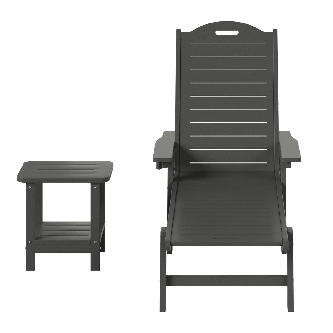 Aruba 2-Piece Outdoor Patio Chaise Lounge Chair with Wheels & Cup Holder with Patio Side Table