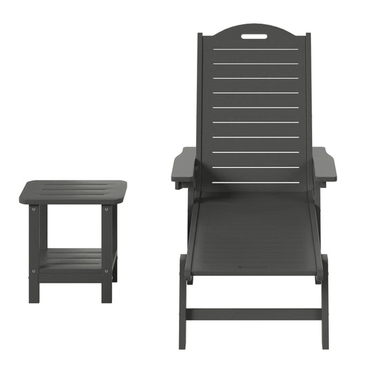 Aruba 2-Piece Outdoor Patio Chaise Lounge Chair with Wheels & Cup Holder with Patio Side Table