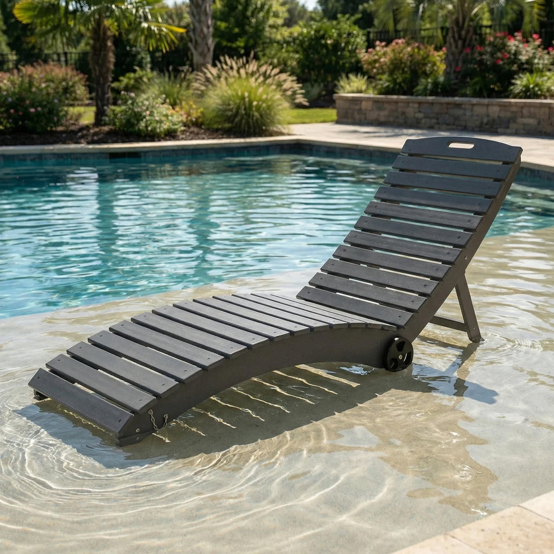 Outdoor HDPE In-Pool Patio Chaise Lounge Chair With Wheels
