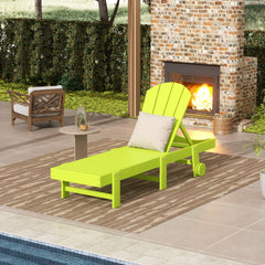 Malibu Adirondack reclining chaise lounge with wheels in Lime styled outdoors
