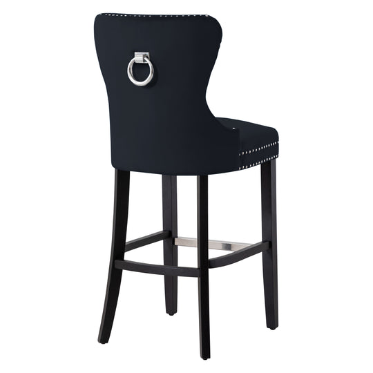 Wordford 29" Tufted Velvet Bar Stool, Black