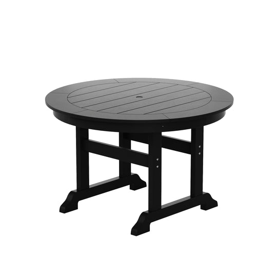 Malibu 5-Piece HDPE Round Patio Dining Table Set with Foldable Chairs