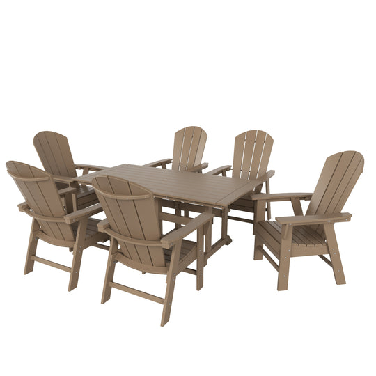 Malibu 7 Piece Outdoor Patio Dining Table and Adirondack Armchair Set