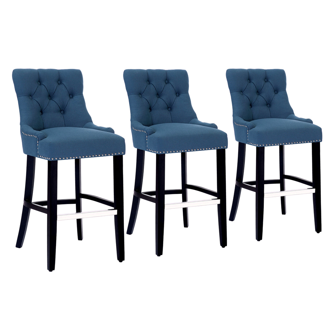 Hayes 29" Upholstered Tufted Wood Bar Stool (Set of 3), Black