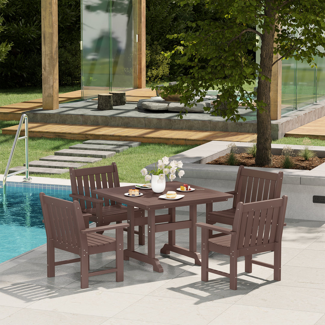 Malibu 5-Piece HDPE Outdoor Patio Chair and Square Table Dining Set