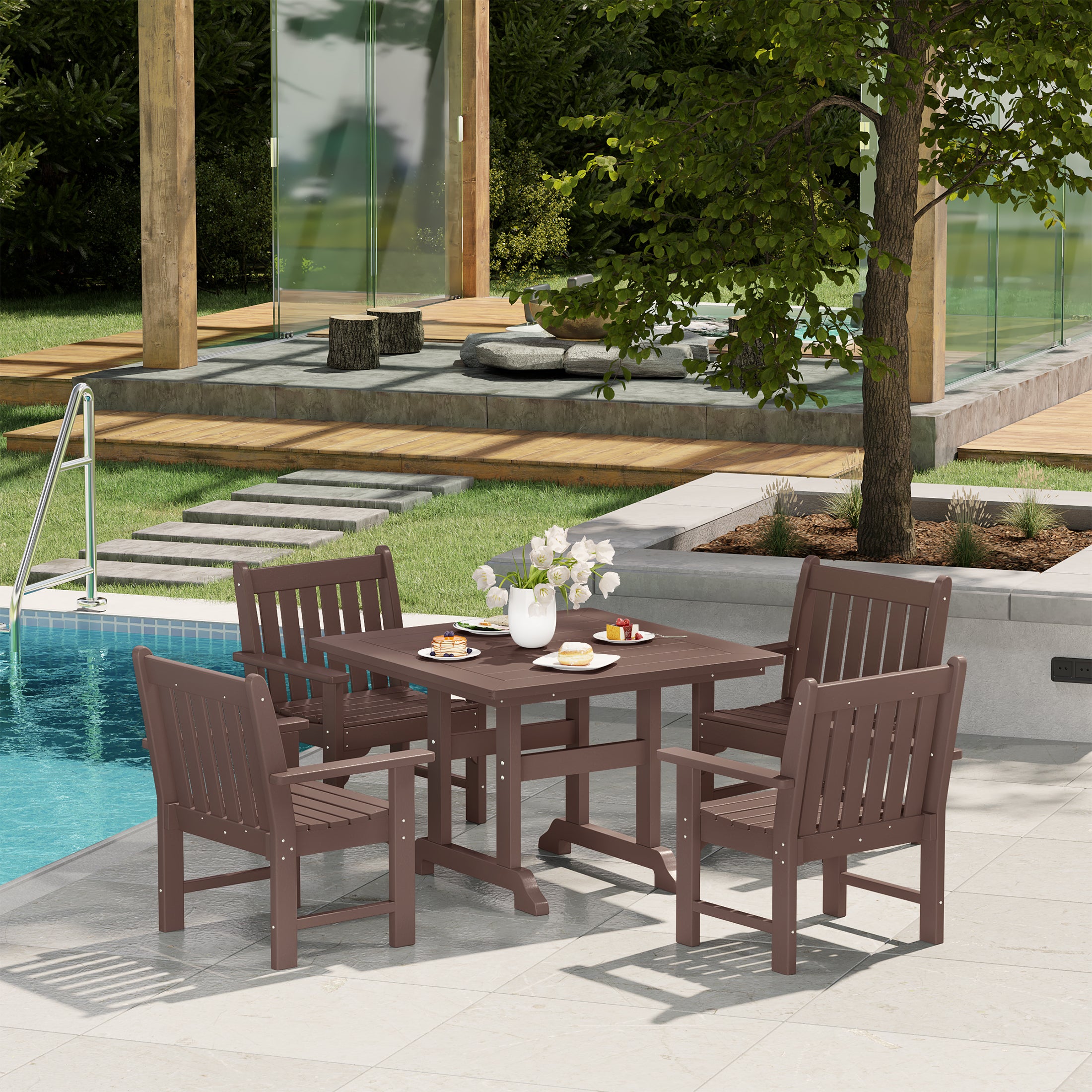 Malibu 5-Piece HDPE Outdoor Patio Chair and Square Table Dining Set