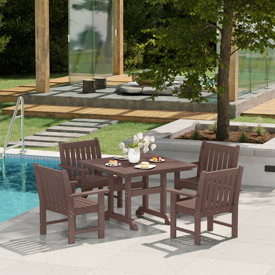 Malibu 5-Piece HDPE Outdoor Patio Chair and Square Table Dining Set