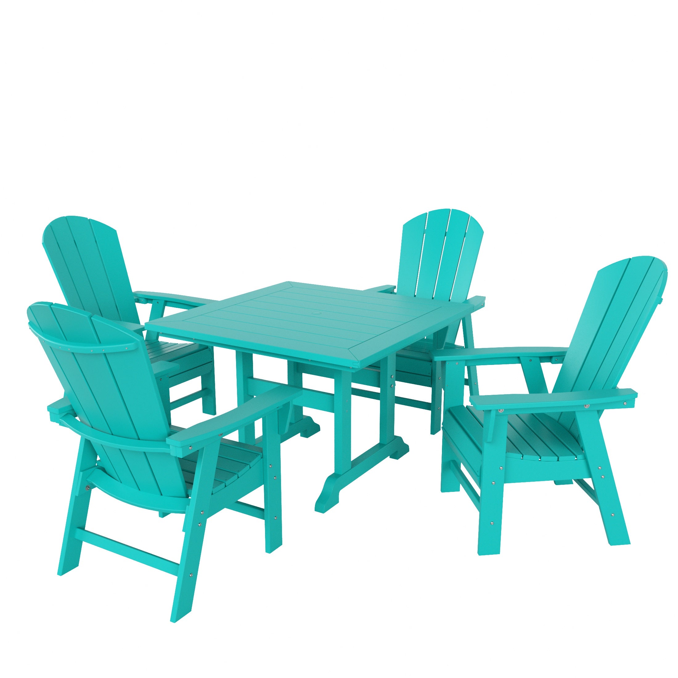 Malibu 5 Piece Outdoor Patio Dining Square Table and Curved Back Armchair Set