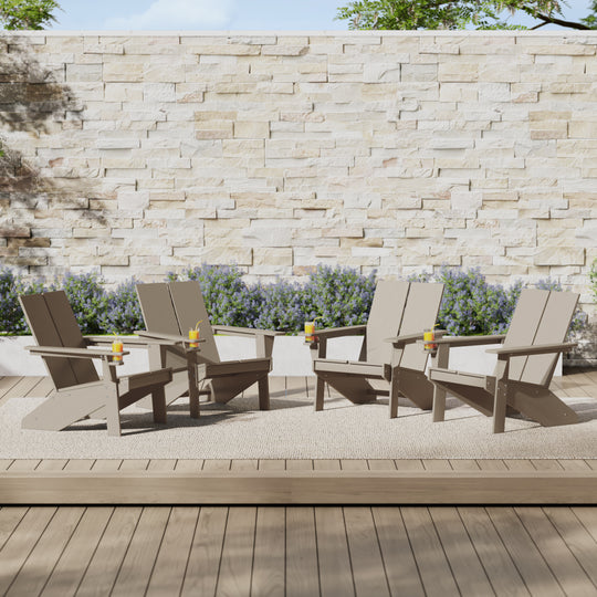 Riviera Outdoor HDPE Modern Adirondack Chair with Cup Holder (Set of 4)