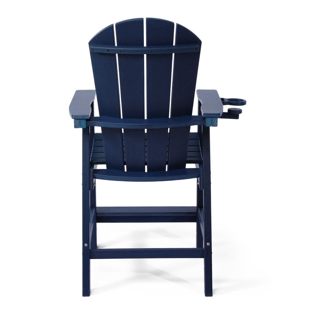 Malibu Outdoor HDPE  Tall Adirondack Counter Height Bar Chair With Cup Holder