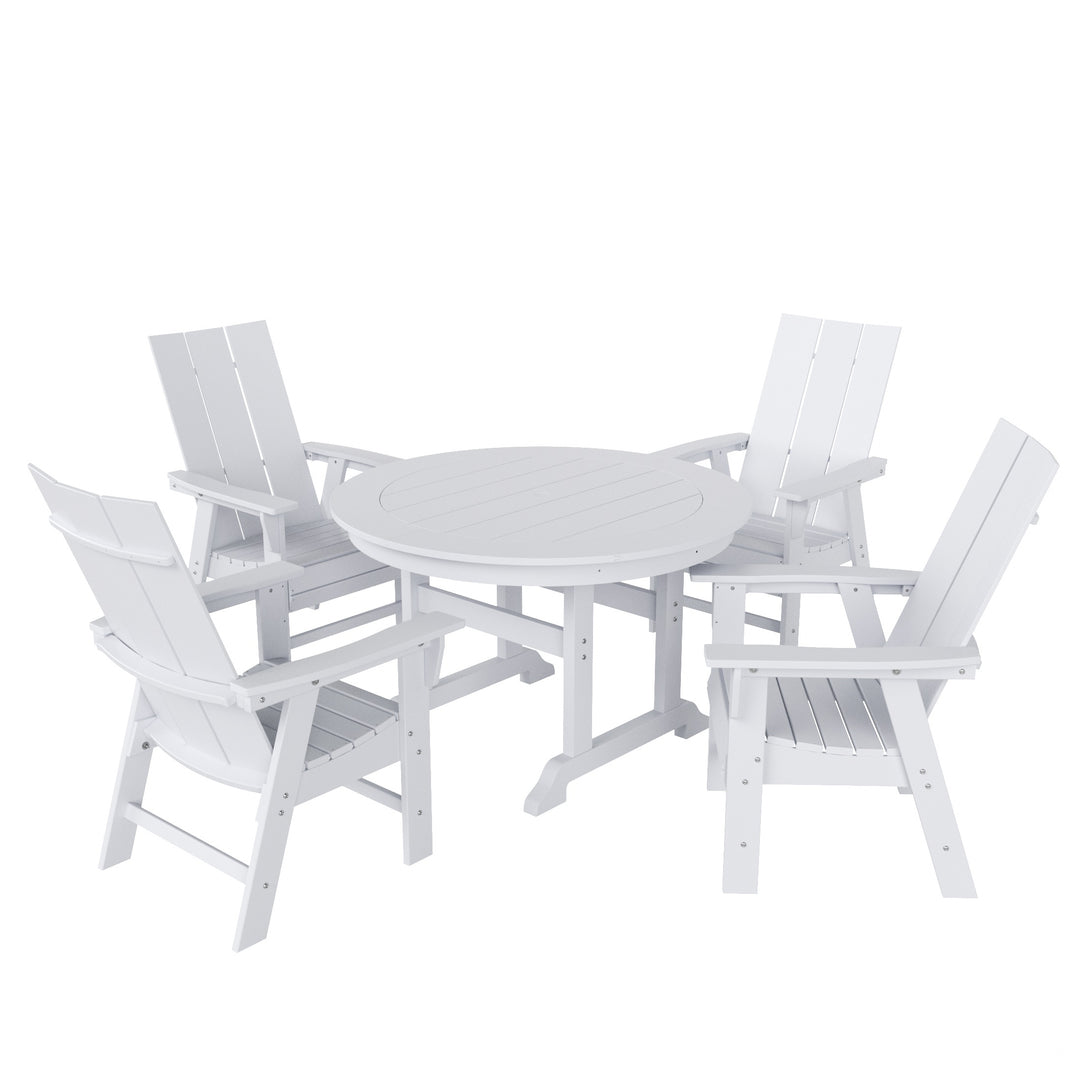 Ashore 5 Piece Outdoor Patio Round Dining Table and Modern Armchair Set