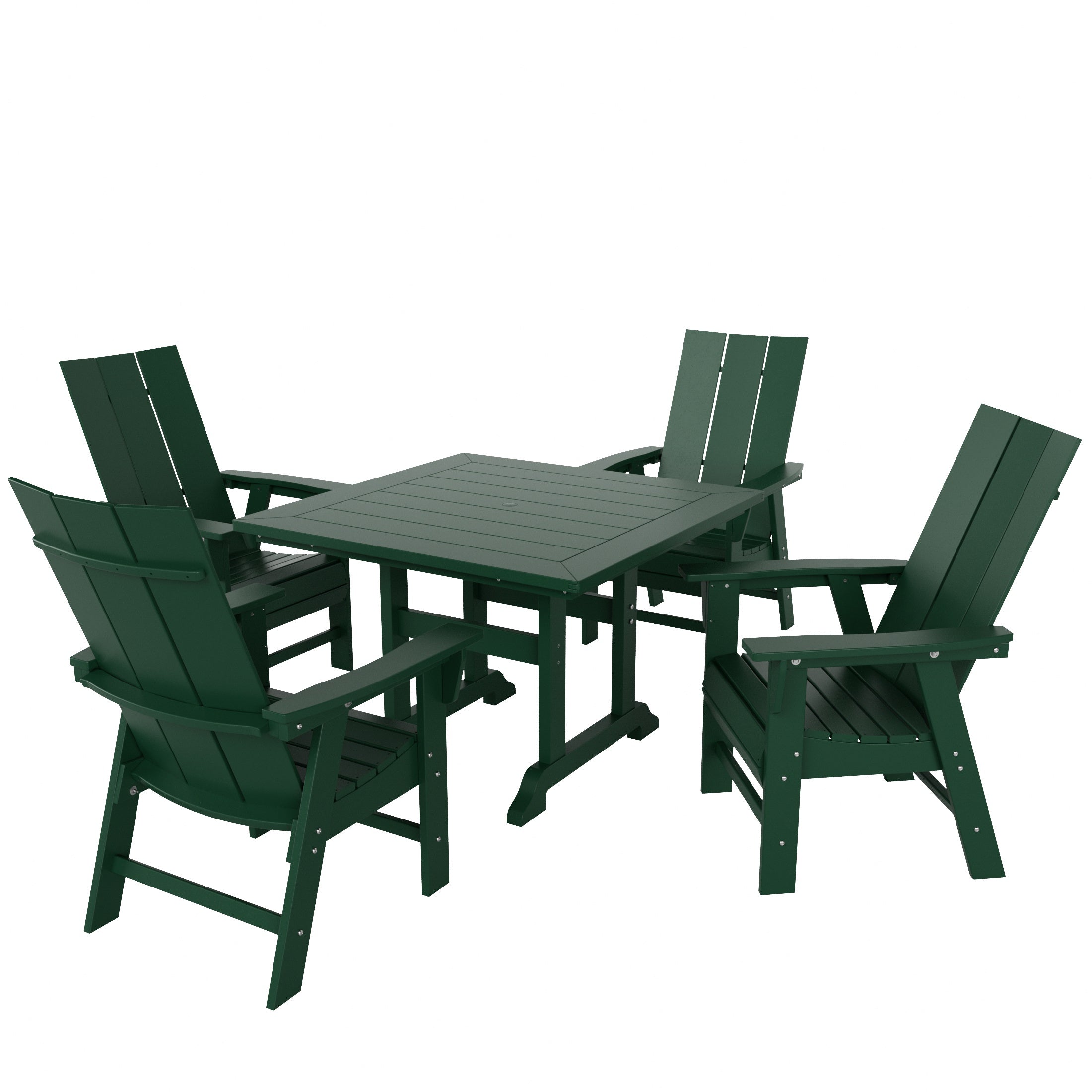 Ashore 5 Piece Outdoor Patio Dining Square Table and Modern Armchair Set