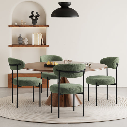 Alexandria Mid-Century Modern Upholstered Sherpa Round Dining Chairs (Set of 4)