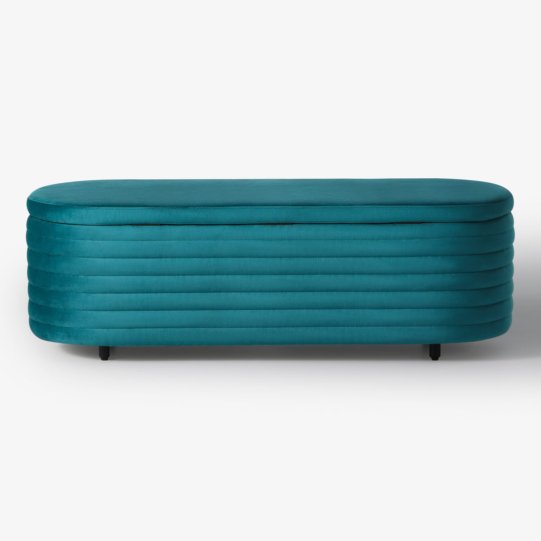 Phoebe 54" Wide Mid-Century Modern Upholstered Velvet Tufted Oval Storage Ottoman Bench