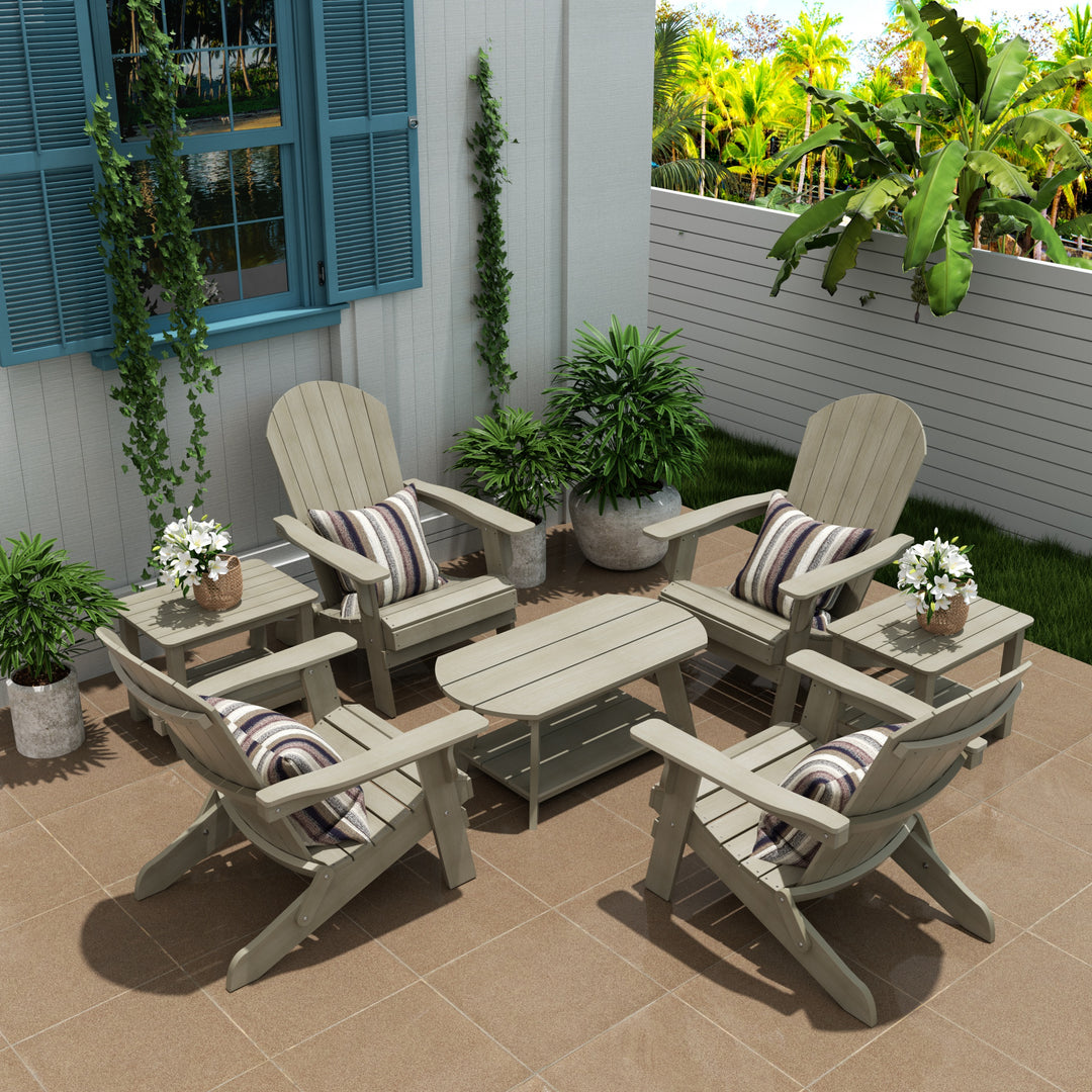 Tuscany HIPS 7-Piece Outdoor Folding Adirondack Chair With Coffee Table and Side Table Set