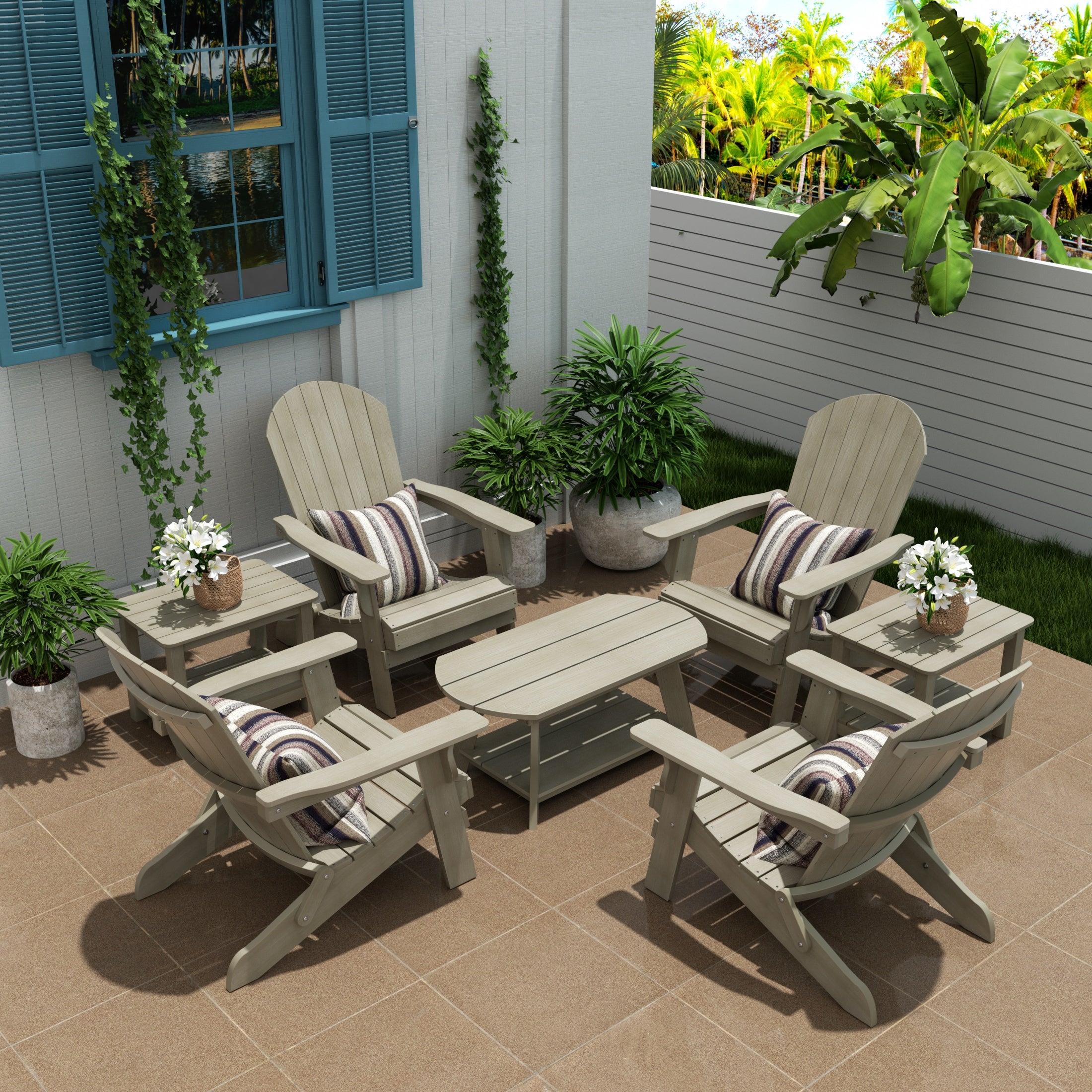 Tuscany 7-Piece HIPS Outdoor Poly Adirondack Seashell Conversation Lounge Set