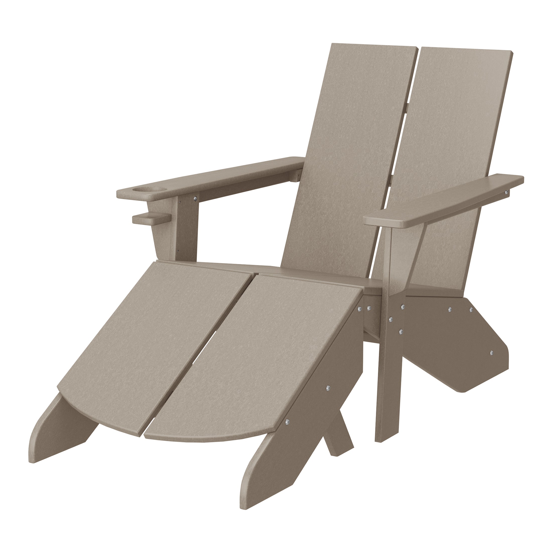 Riviera Outdoor HDPE Modern Adirondack Chair with Folding Patio Ottoman and Cup Holder