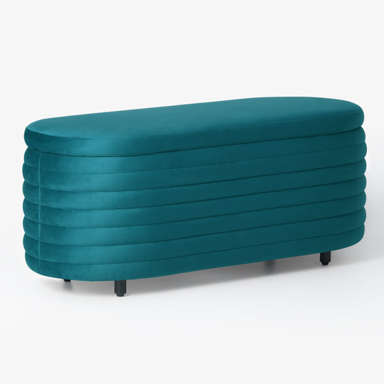 Phoebe 42" Wide Mid-Century Modern Upholstered Velvet Tufted Oval Storage Ottoman Bench