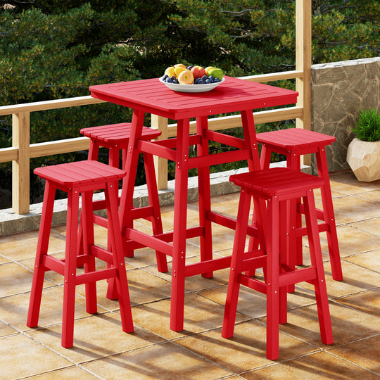 Malibu 5-Piece HDPE Outdoor Patio Dining Bar Bistro Table Set with Bar Stools