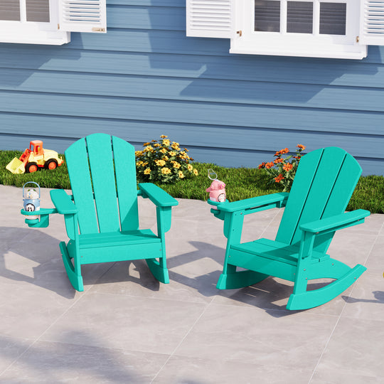 Malibu Outdoor HDPE Plastic Preschool Toddler Classic Adirondack Rocking Chairs (Set of 2)