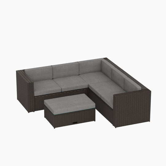 Bronx 6 Seating Outdoor Wicker Rattan Conversation Sofa Set with Storage Ottoman