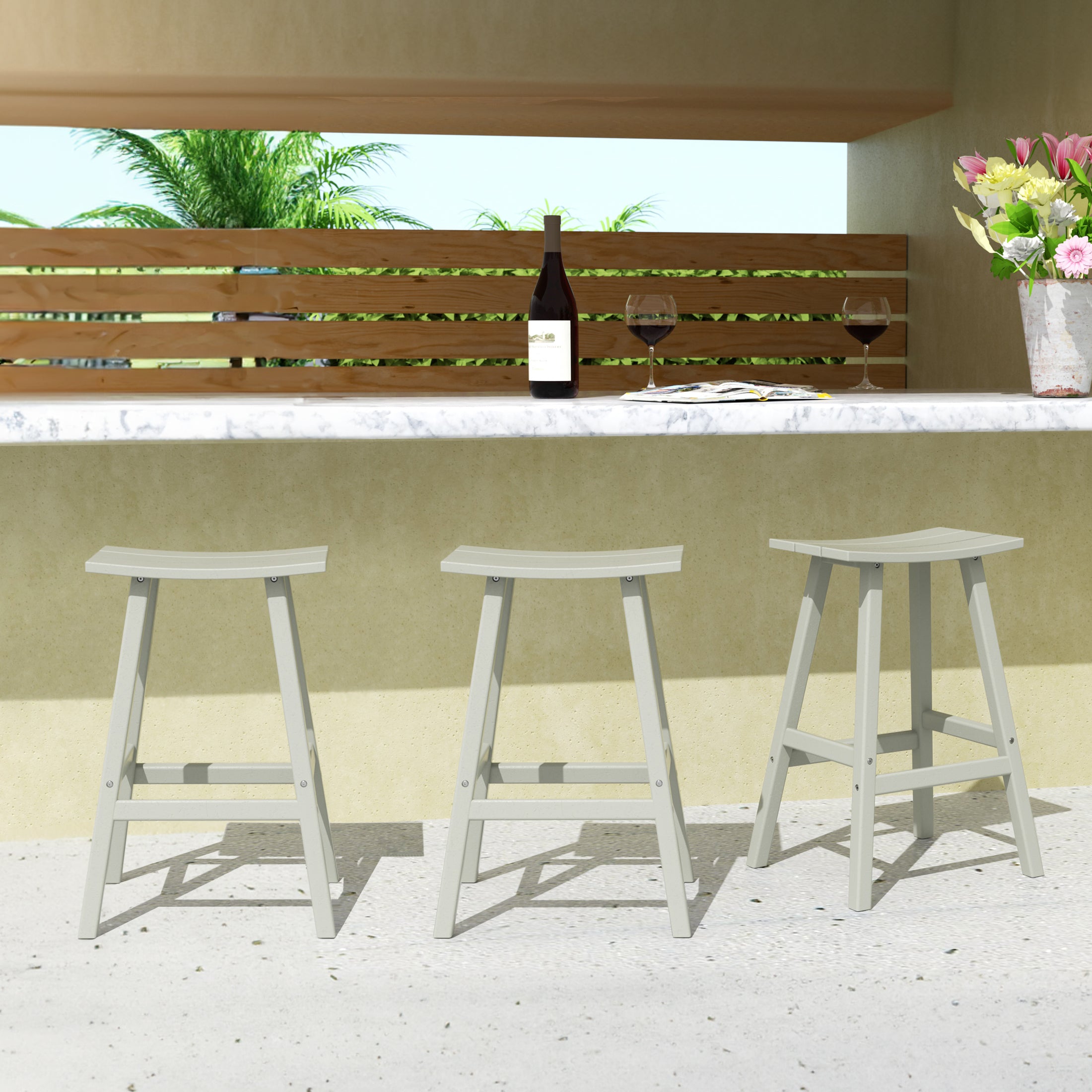 Malibu 29" HDPE Outdoor Patio Bar Height Bar Stools (Set of 3)
