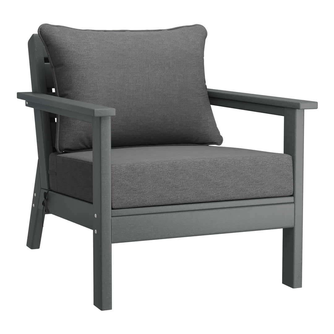 Avalon Outdoor Modern HDPE Patio Club Chairs with Deep Seat Cushions (Set of 2)