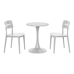Playa 3-Piece Outdoor Round Metal Patio Dining Table Set With Stackable Patio Chairs