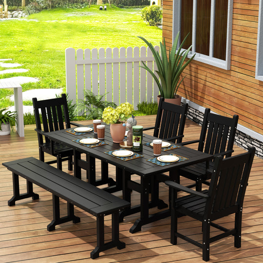 Malibu 6 Piece Outdoor Patio Dining Set Outdoor Table and Bench Armchair Set