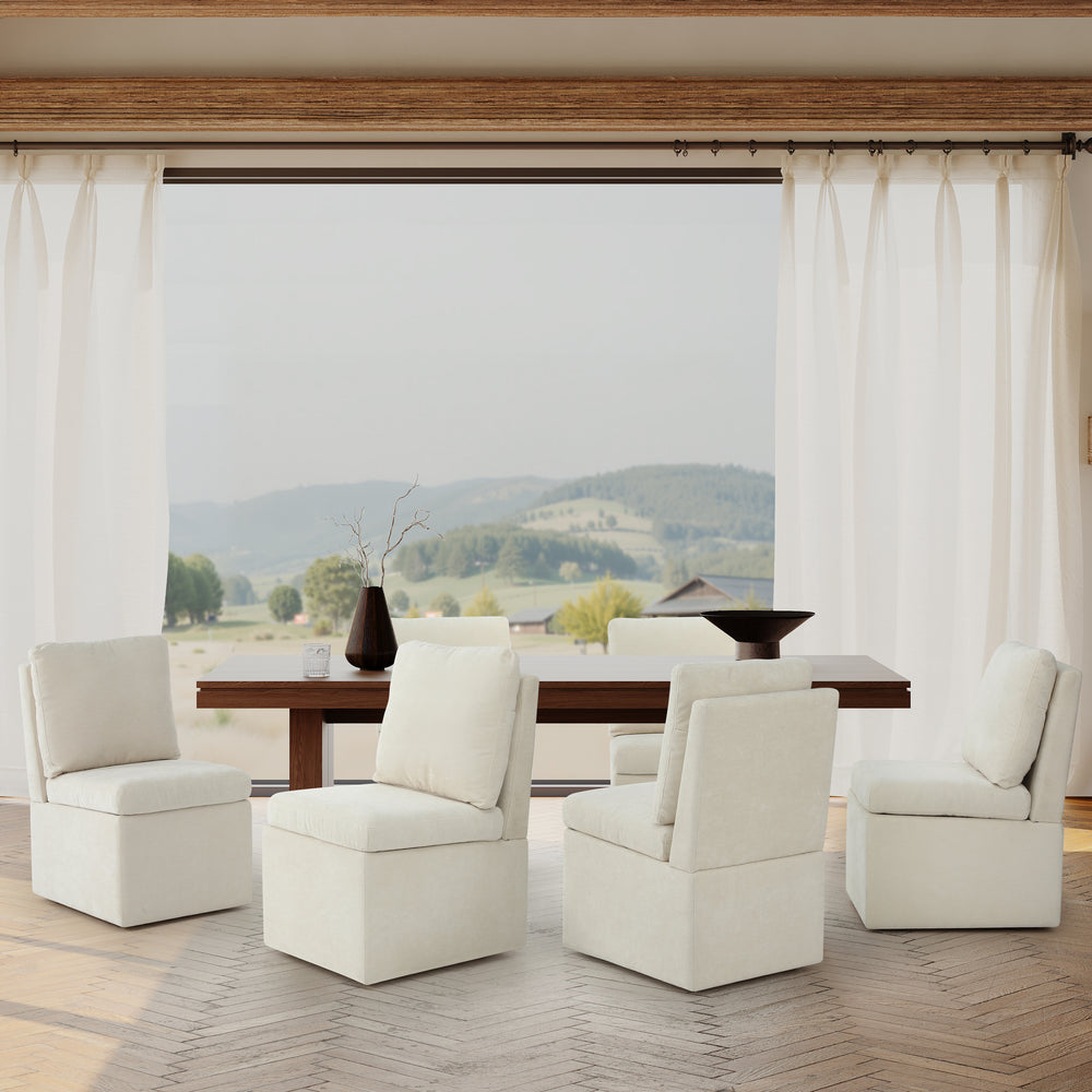 Soho Modern Upholstered Chenille Armless Dining Chairs With Casters (Set of 6)