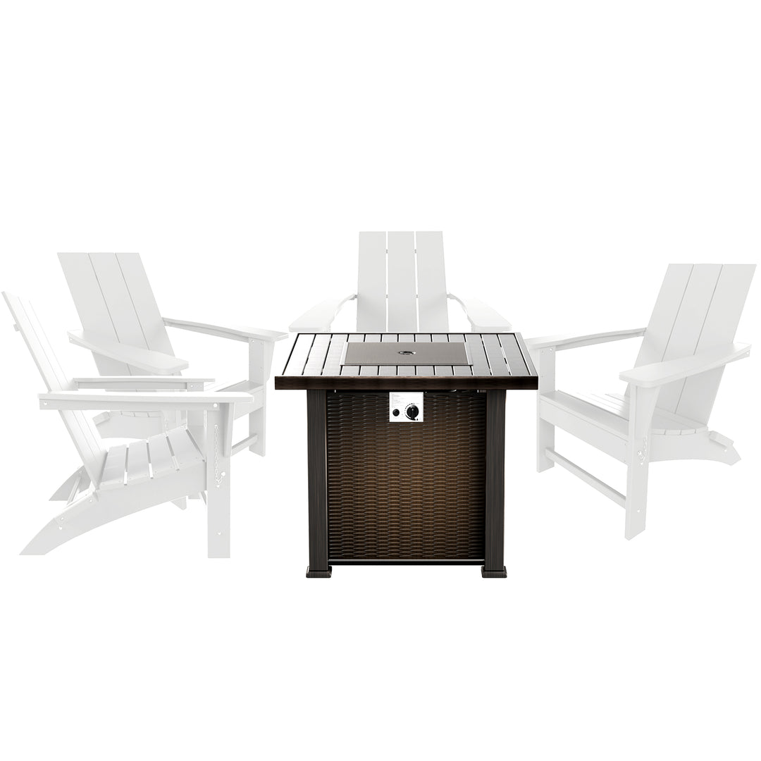 Ashore Modern Folding Poly Adirondack Chair With Square Fire Pit Table Set