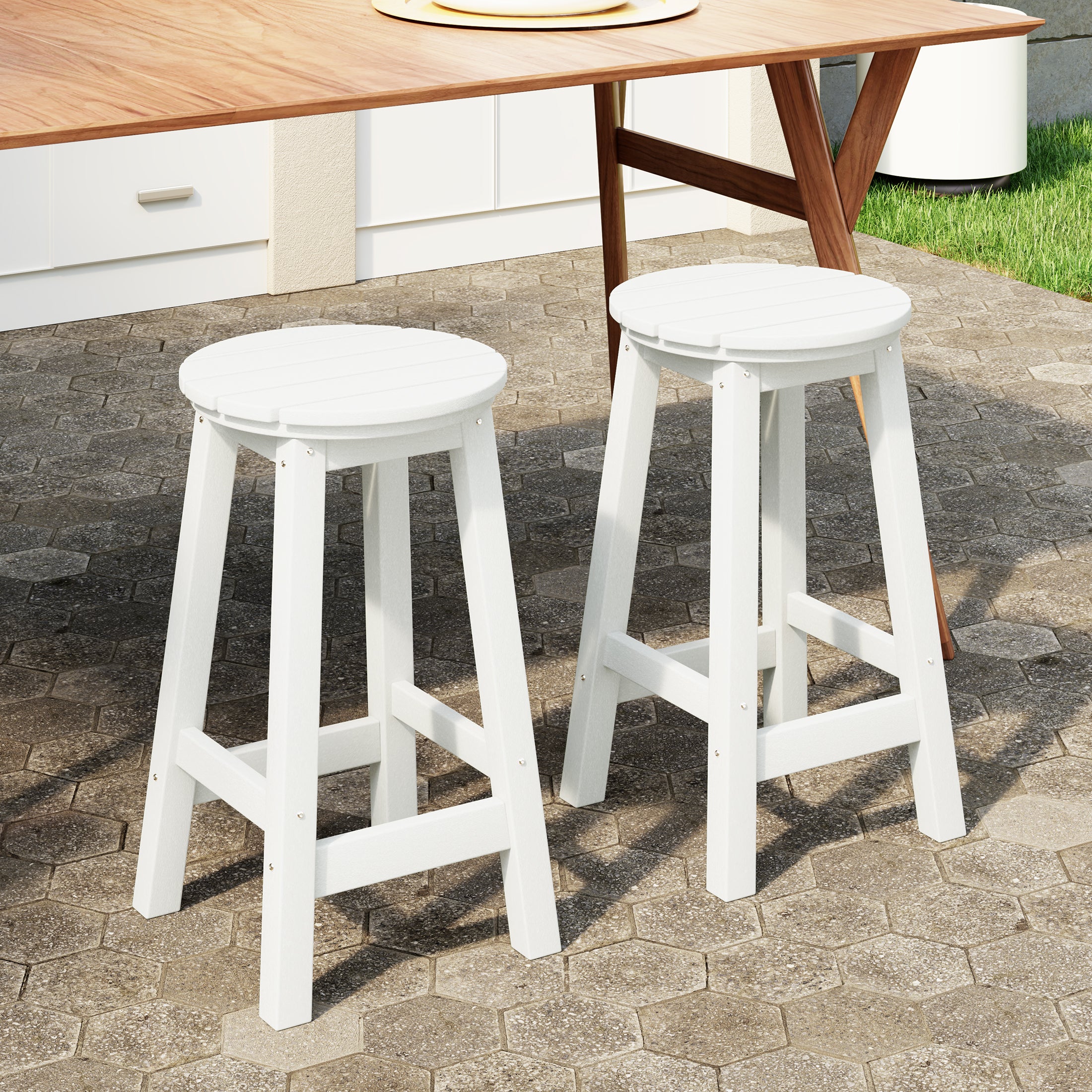 Malibu 24" HDPE Outdoor Patio Round Counter Height Bar Stool Set of 2