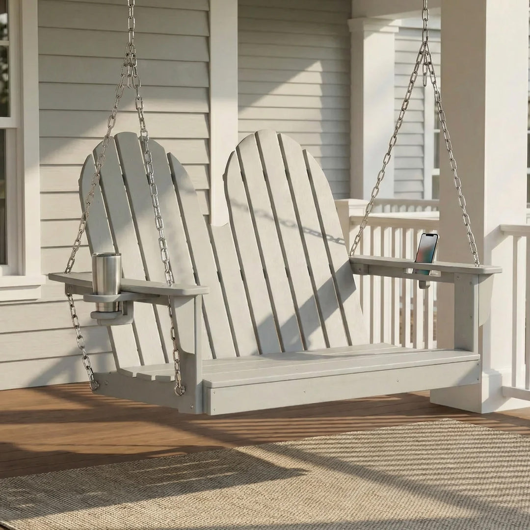 St. Augustine 4ft Outdoor HDPE Poly Farmhouse Hanging Porch Swing With Cup Holders