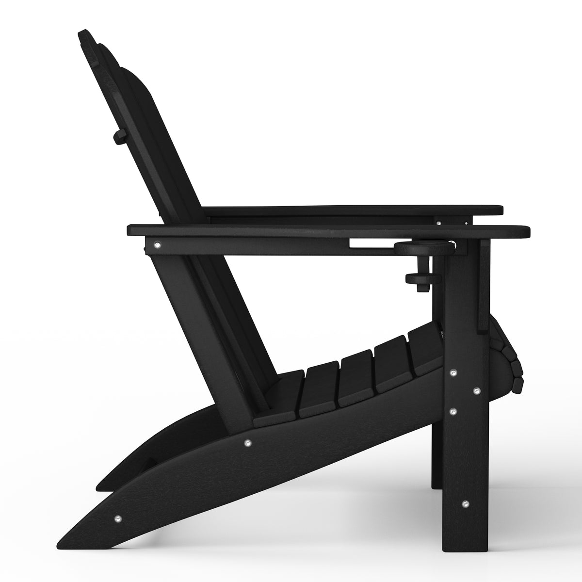 Highland Adirondack chair with cup holder in Black, side view