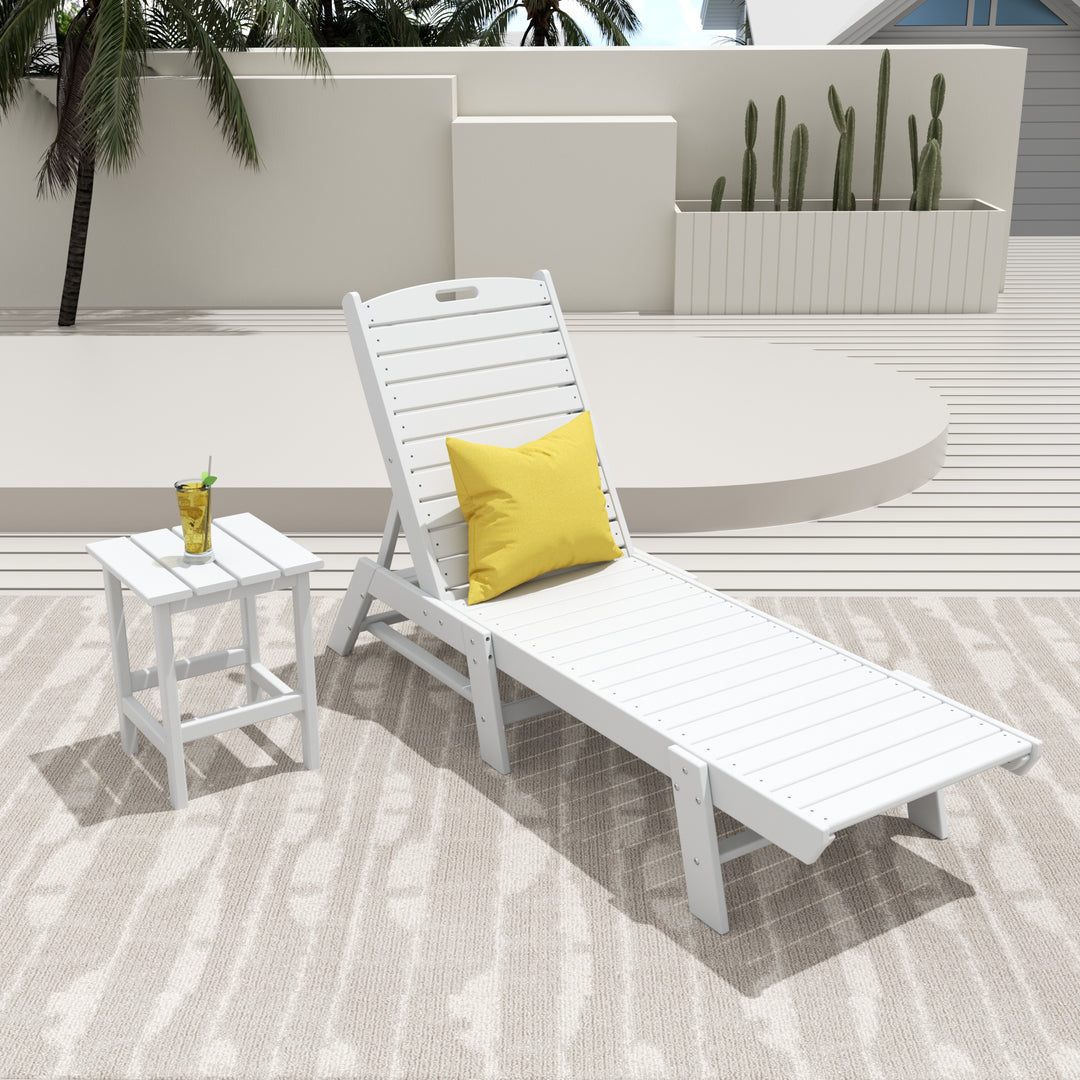 Malibu 2-Piece Poly Reclining Outdoor Patio Chaise Lounge Chair with Side Table Set