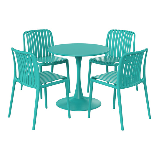 Playa 5-Piece Outdoor Metal Dining Table Set And Stackable Resin Patio Chairs