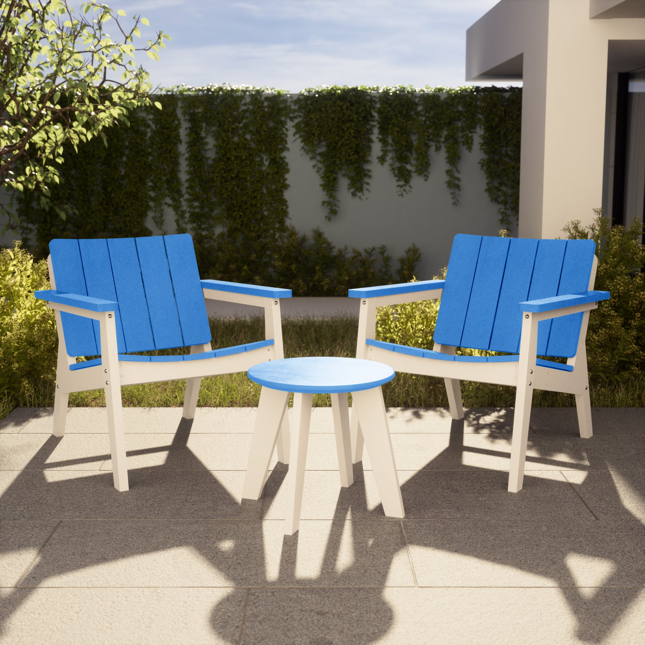 Pacifica 3-Piece Outdoor HDPE Conversation Set with Deep Seating Chairs and Round Side Table