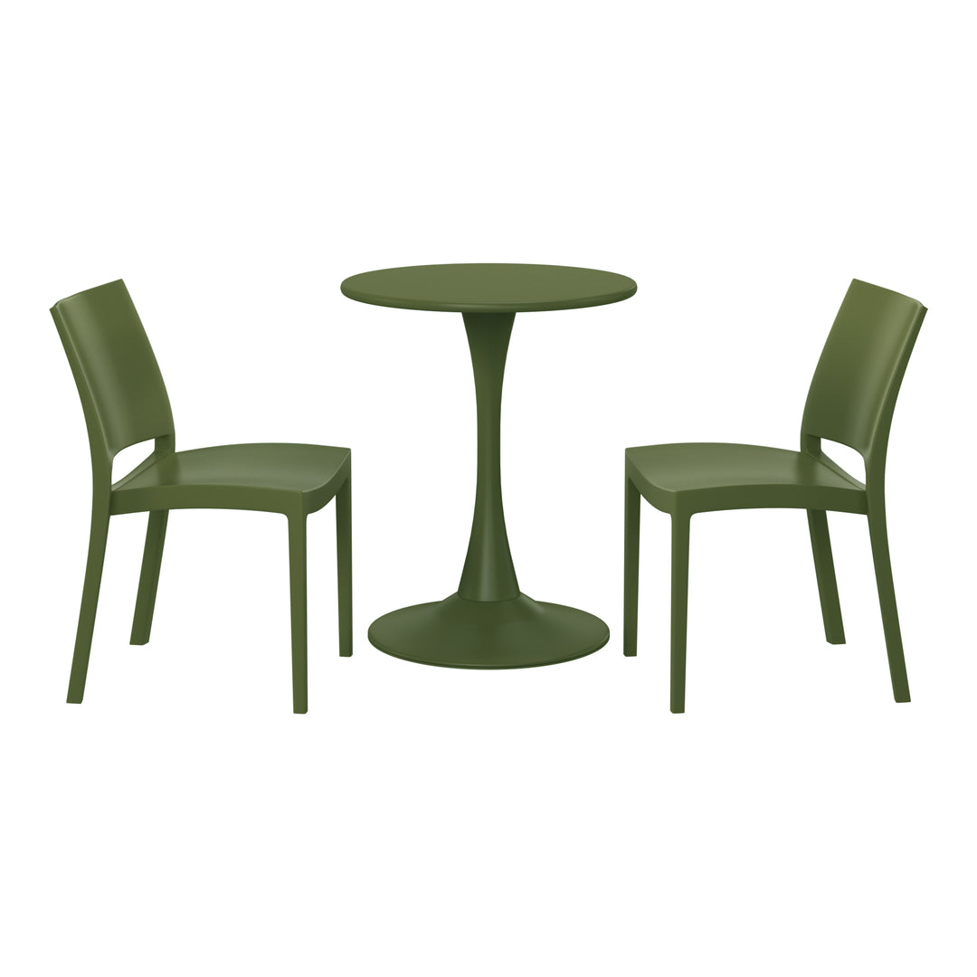 Playa 3-Piece Outdoor Round Metal Patio Dining Table Set With Stackable Patio Dining Side Chairs