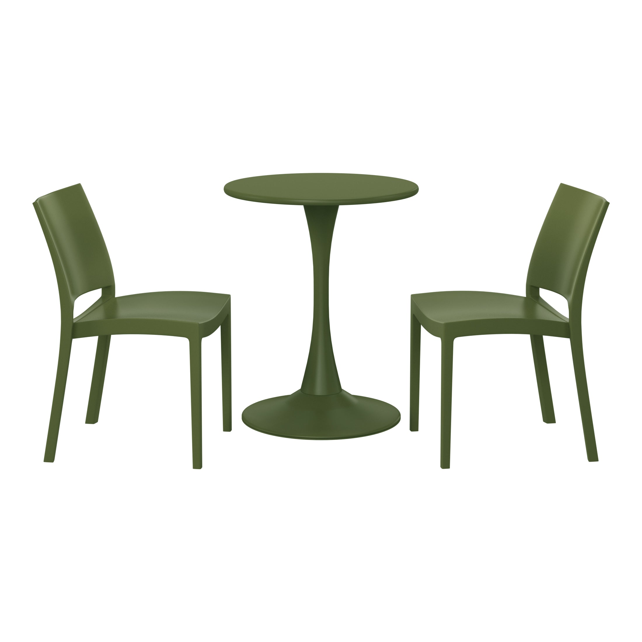 Playa 3-Piece Outdoor Round Metal Patio Dining Table Set With Stackable Patio Dining Side Chairs